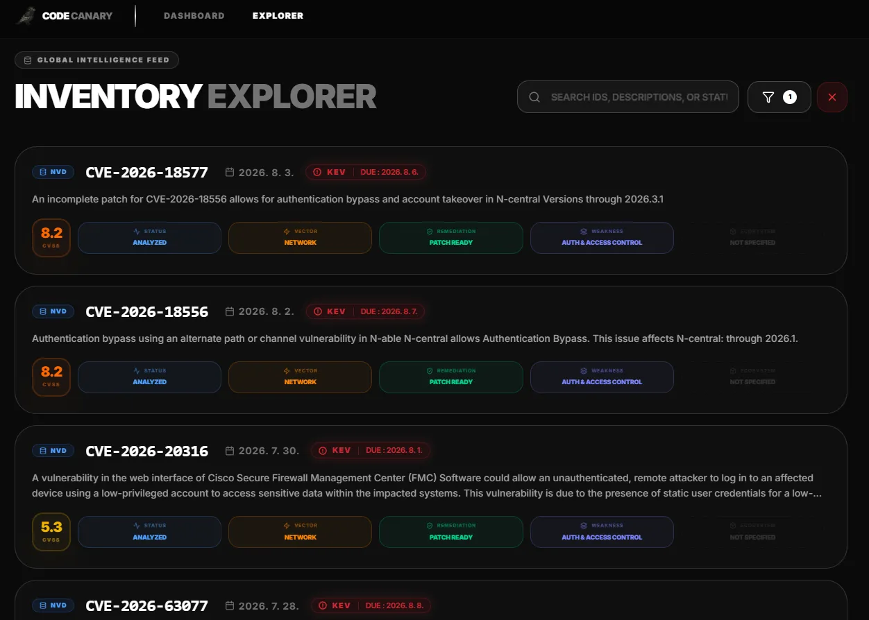 Fig.11 Inventory Explorer — 통합 취약점 목록