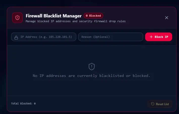 Firewall Blacklist Manager — IP 수동 차단과 이유 입력